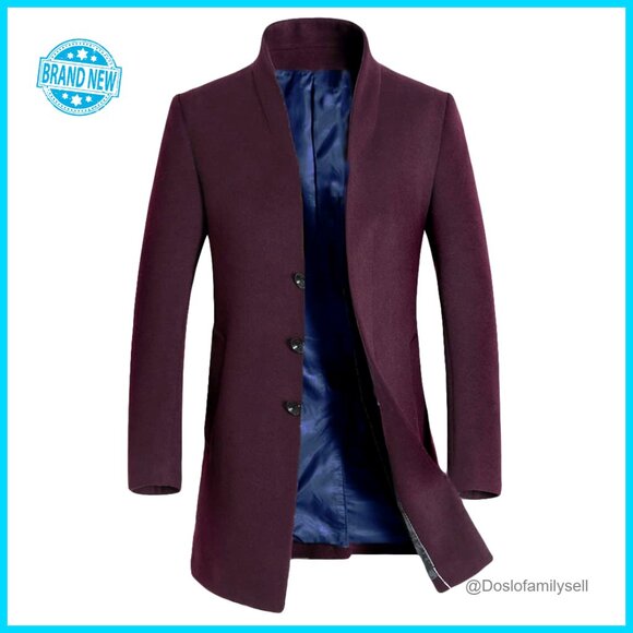 Slim Fit Wool Blend Trench Coat Classic Elegant Business Casual Overcoat